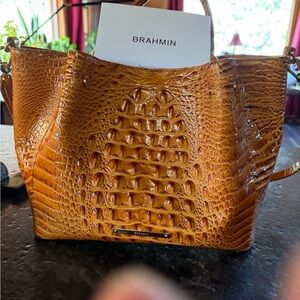 Brahmin Tan Crocodile Embossed Shoulder Bag